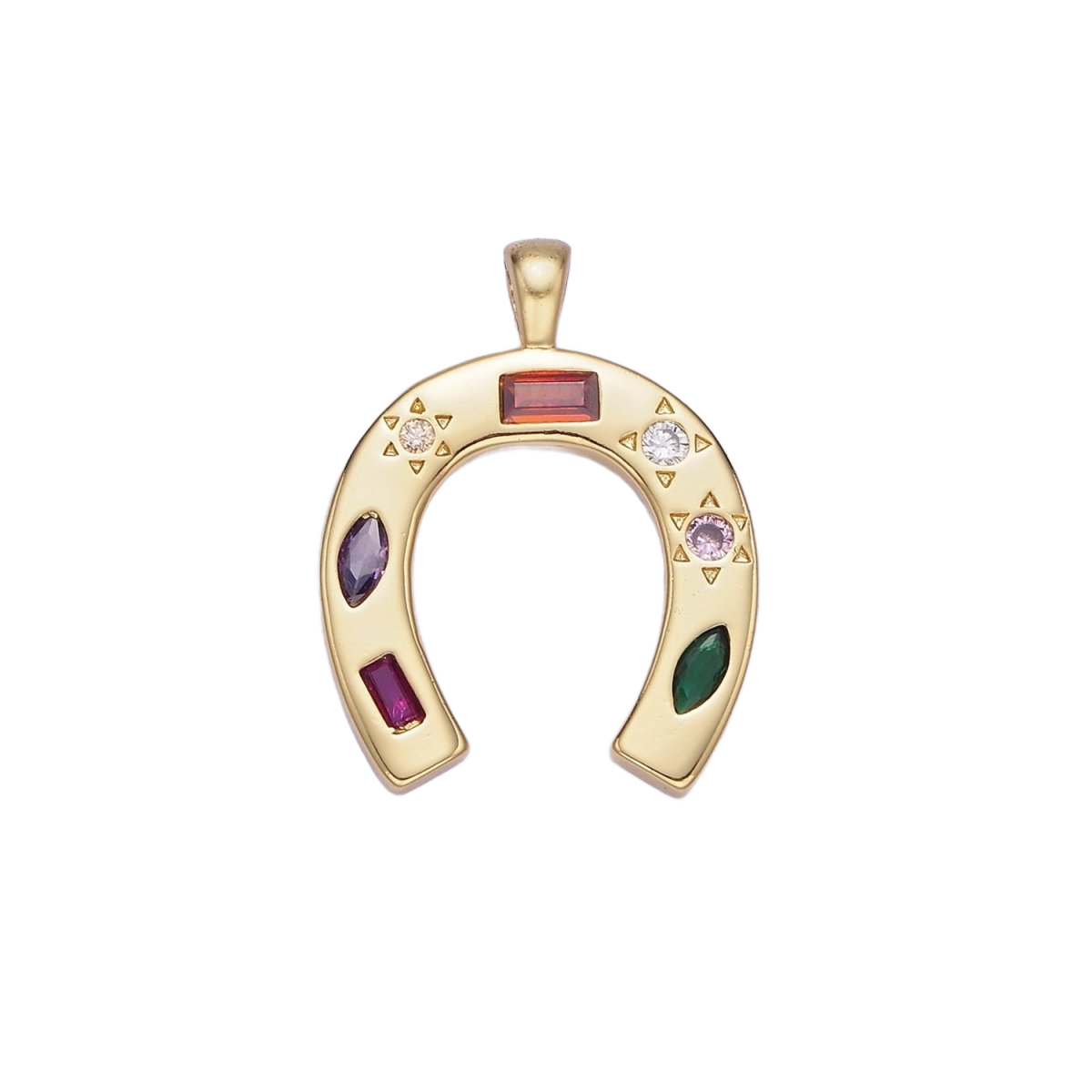 The Stable Door — AA-01128-Gold — celestial horseshoe charm with attached jump ring, transparent background