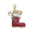 Red holiday stocking charm with presents, candy cane and attached bail on a transparent background — AF-01164