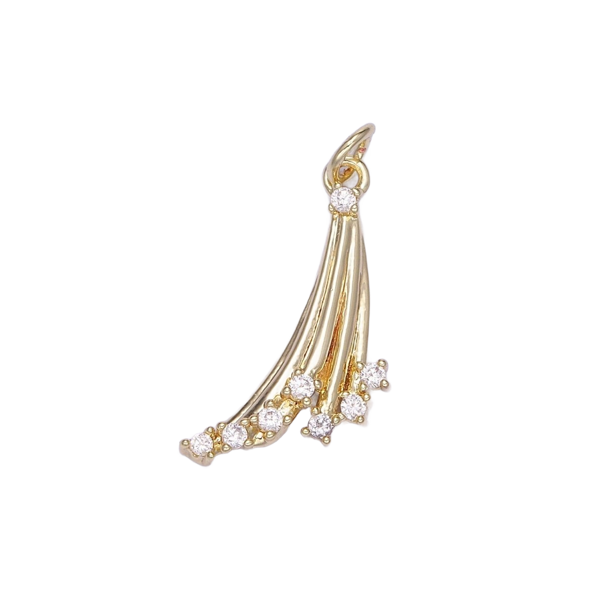 The Wish That Passed My Window — AG-00675 — curved golden shooting-wish charm with Everlasting Crystal accents and attached jump ring, transparent background