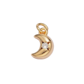 The Moon with One Wish — AG-00935-Gold — gold crescent charm with one Everlasting Crystal wish and attached jump ring, transparent background