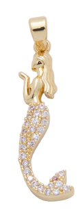 Gold mermaid charm with Everlasting Crystal and attached bail — AH-00768