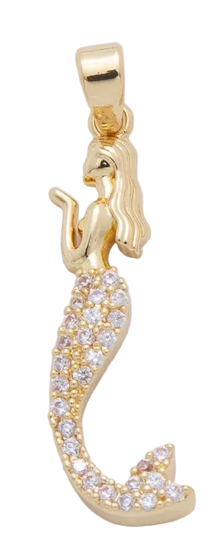 Gold mermaid charm with Everlasting Crystal and attached bail — AH-00768