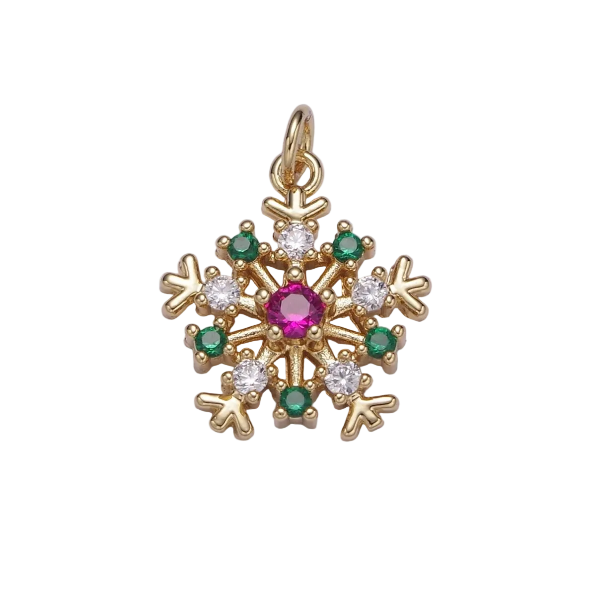 Gold snowflake charm with colorful Everlasting Crystal and attached jump ring — C-00304