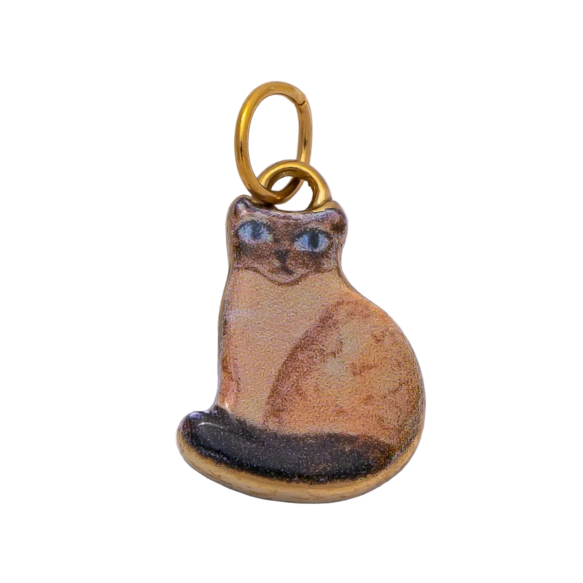 Brown seated cat charm with attached jump ring — CHARMS-00506