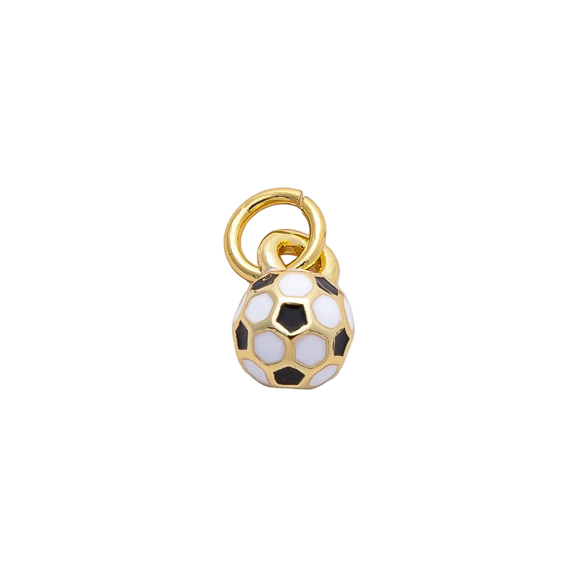 Black and white football charm with an attached jump ring on a transparent background — CHARMS-00746
