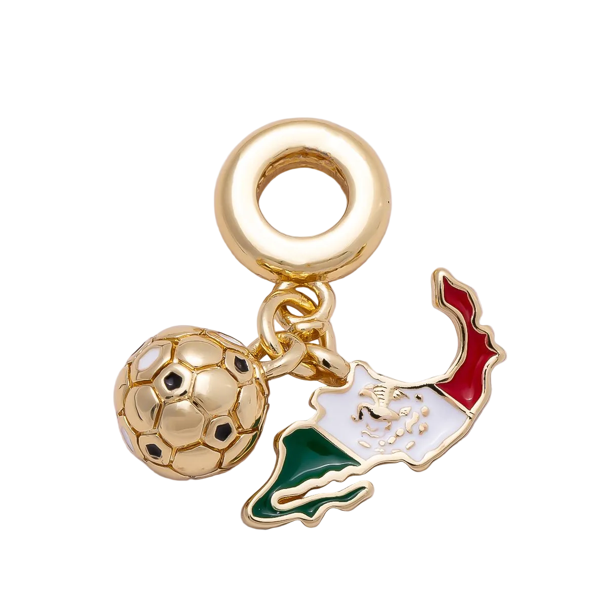 One MCB charm assembly with Mexico map, football and large attached bracelet ring on a transparent background — CHARMS-00957