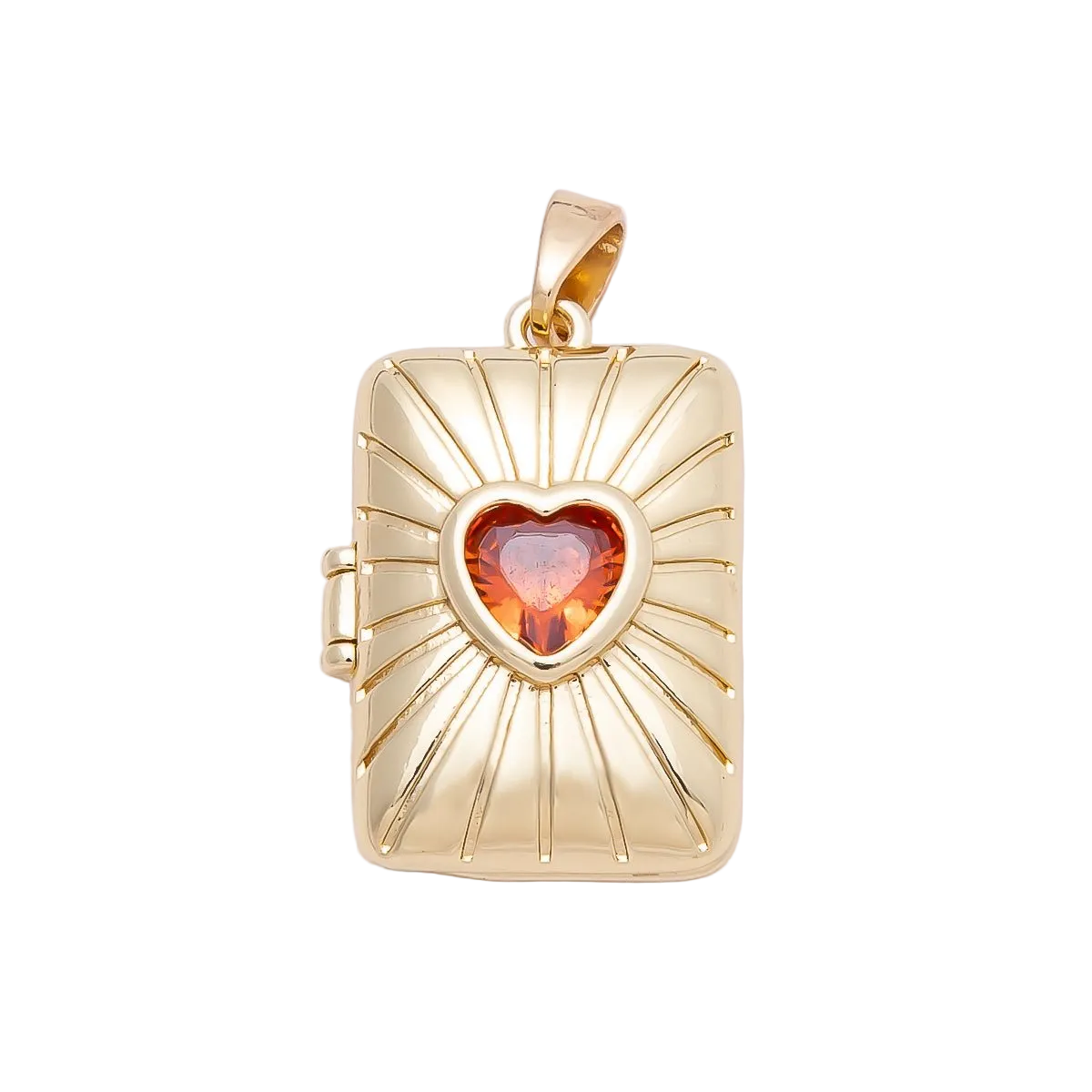 Closed gold locket with red Everlasting Crystal heart and attached bail — CHARMS-01035