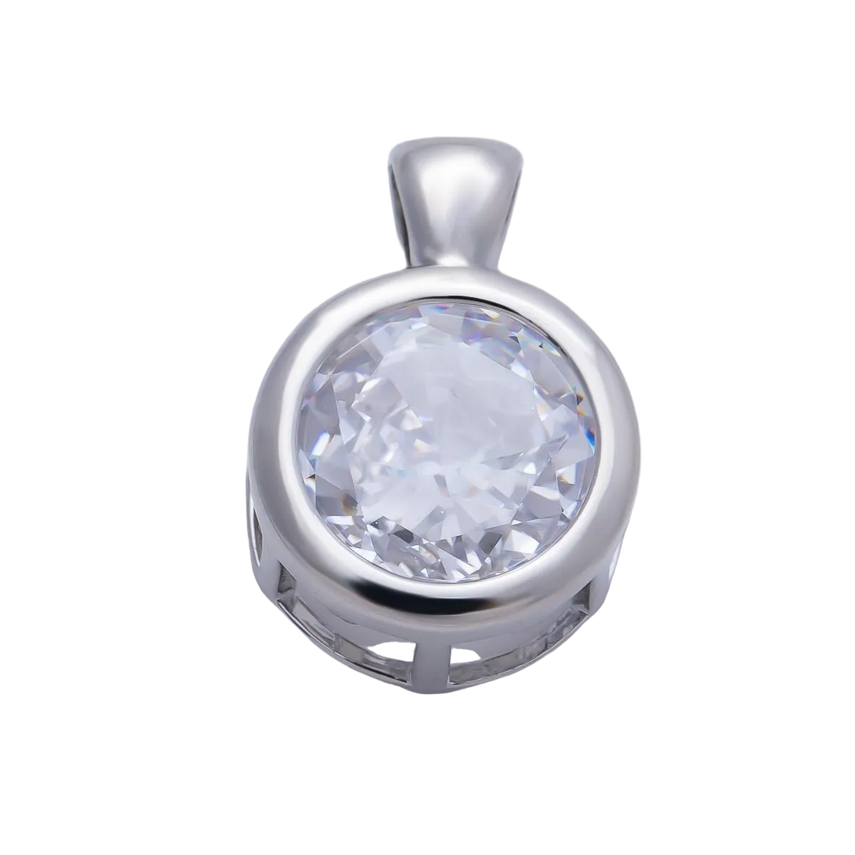 Silver round Everlasting Crystal bezel charm with attached bail — CHARMS-01086