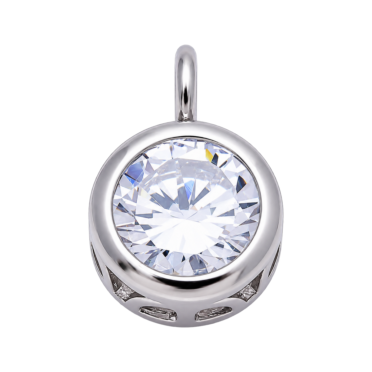 The Everlasting Bezel, Round — Silver. CHARMS-01379. One clear Everlasting Crystal charm with an attached silver-tone bail and transparent background.