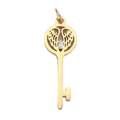 The Key with Quiet Wings — E-00695 — gold winged key charm with attached jump ring, transparent background