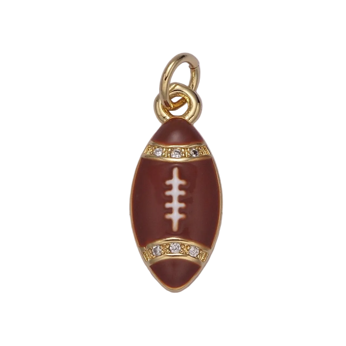 Brown football charm with Everlasting Crystal accents and attached jump ring — N-00928