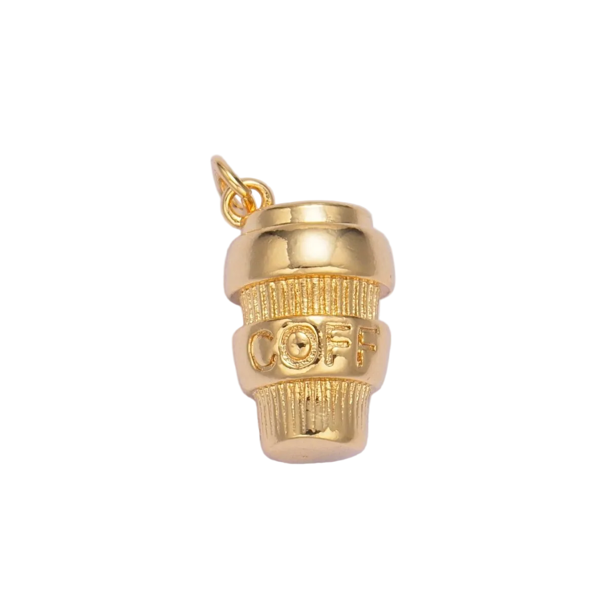 Gold takeaway coffee cup charm with attached jump ring — W-00670-Gold
