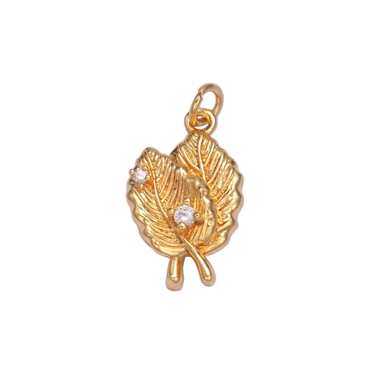 Gold leaf charm with Everlasting Crystal and attached jump ring — W-00794-Gold