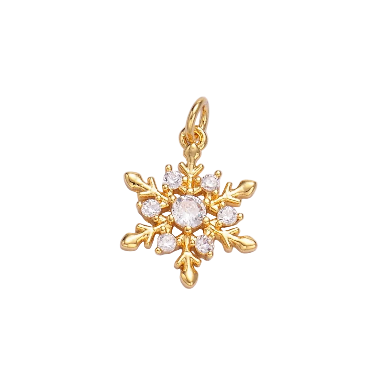 Gold snowflake charm with clear Everlasting Crystal and attached jump ring — W-00830-Gold