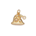 Gold festive cap charm with snowflake decoration and attached jump ring — X-00852